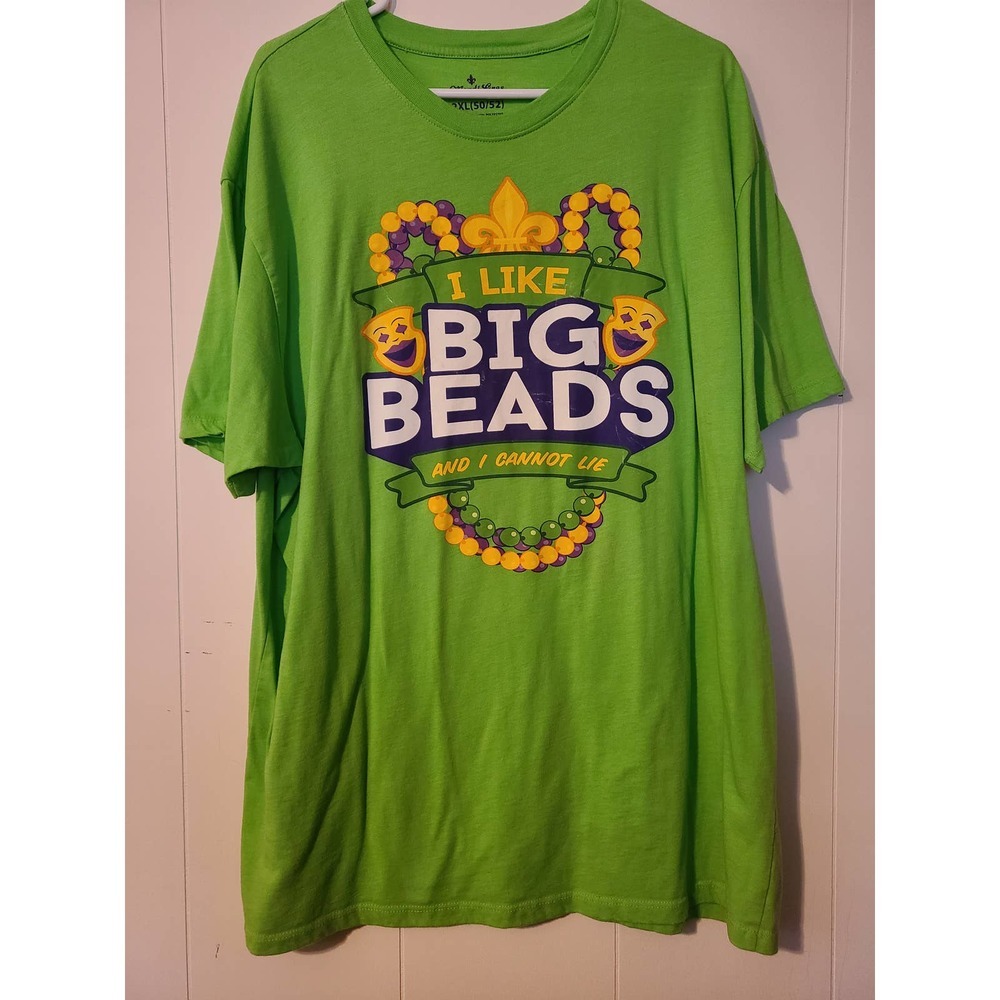 Mardi Gras I Like Big Beads Men's Green Cotton Short Sleeve T-Shirt 2XL (VA1)